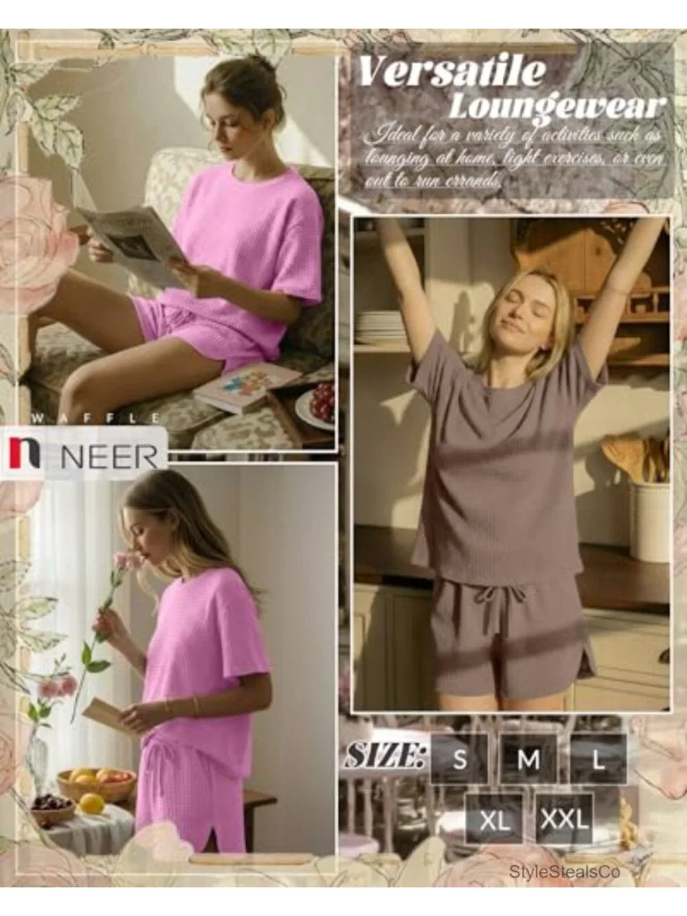 Waffle Knit Pajama Sets with Pockets Short Sleeve Top and Shorts Matching Set